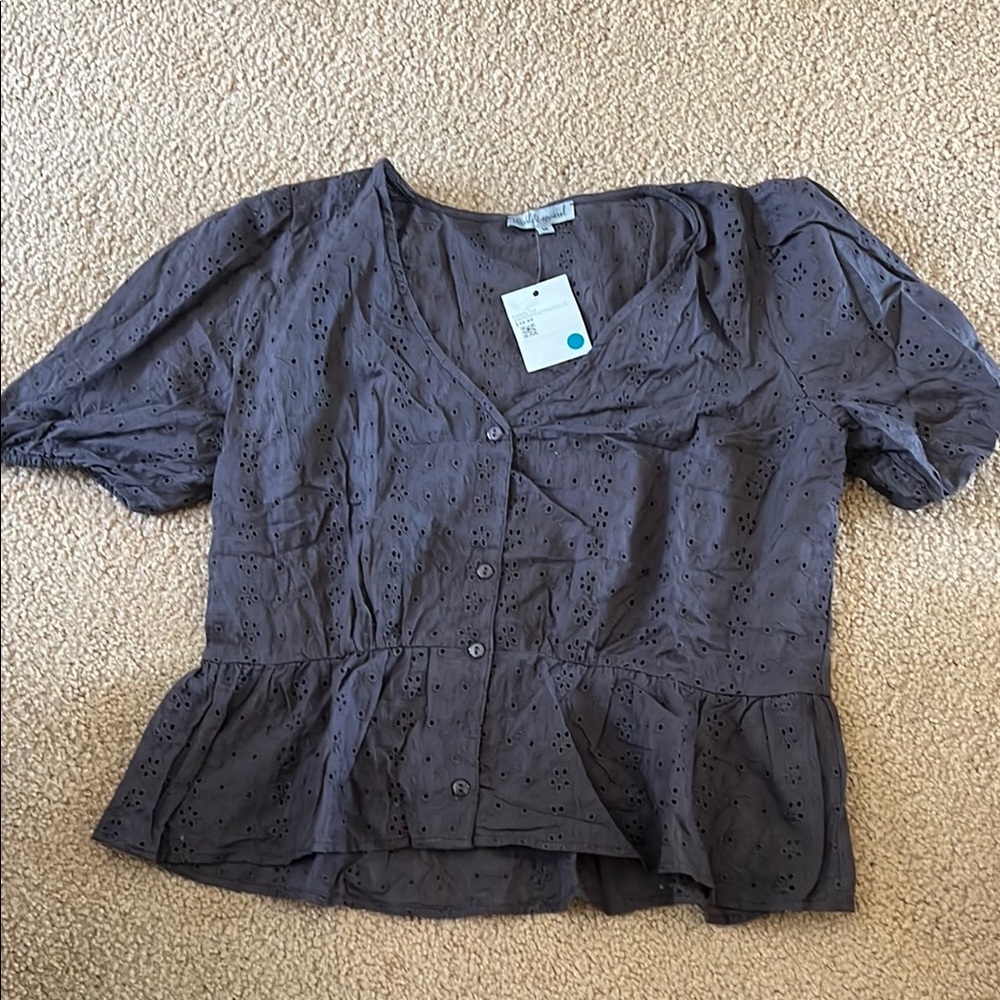 Women's Charcoal Eyelet Button-Up Top